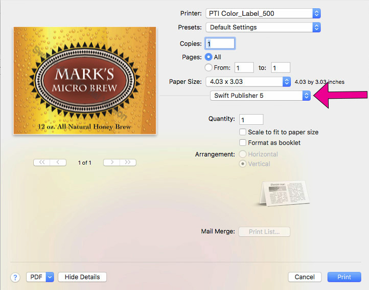 printing from Swift Publisher