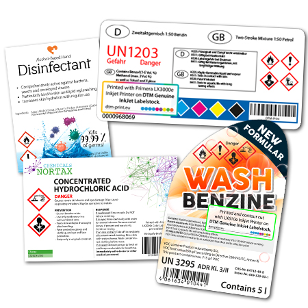 chemical labels with DTM colour label printers