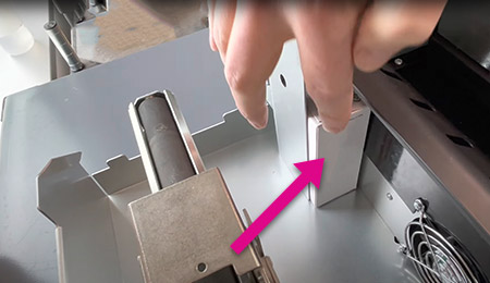 Remove label roll and move guide to left of the LX3000e Printer